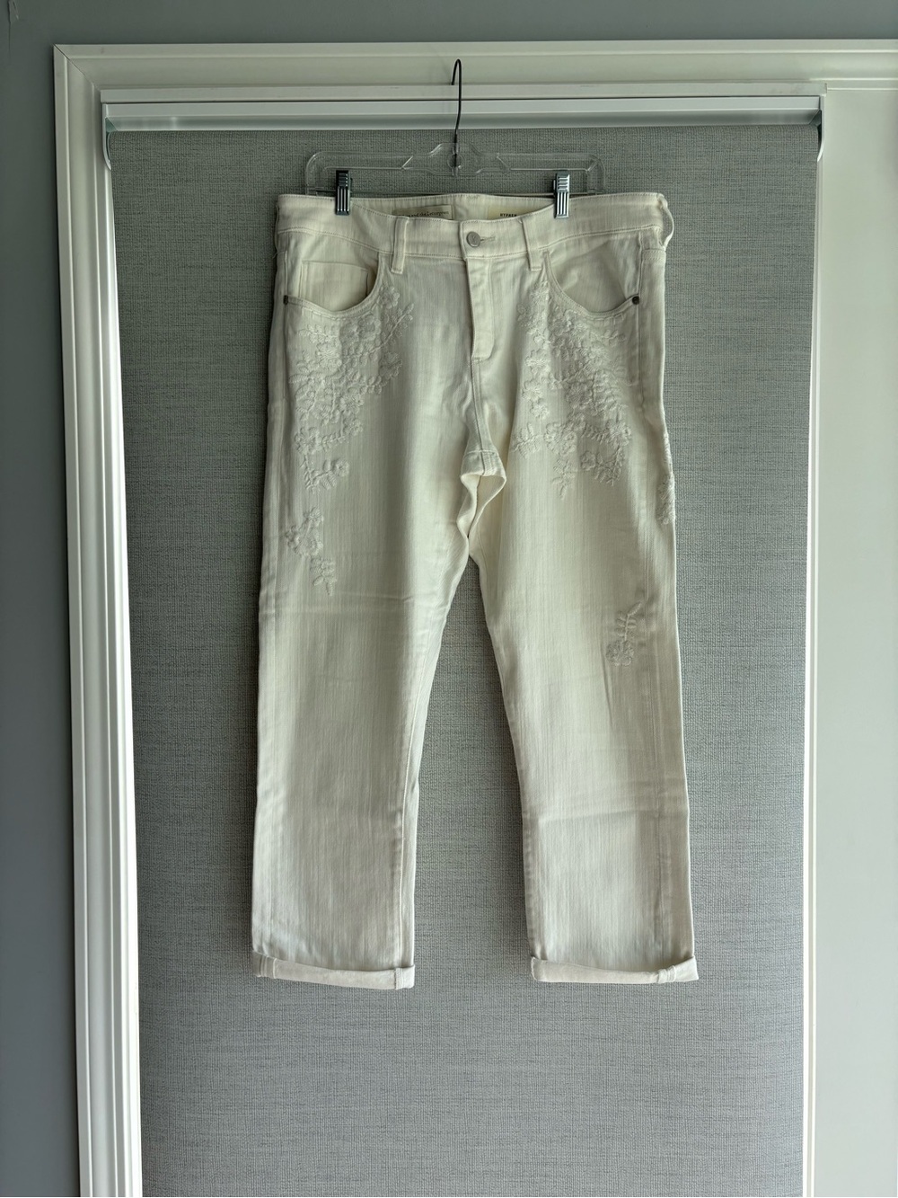 Anthropologie Embroidered White Jeans